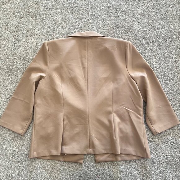 Carole Wren Tan Beige Blazer with Gold Buttons 3/4 Sleeve Career Office Chic XL - Picture 6 of 11